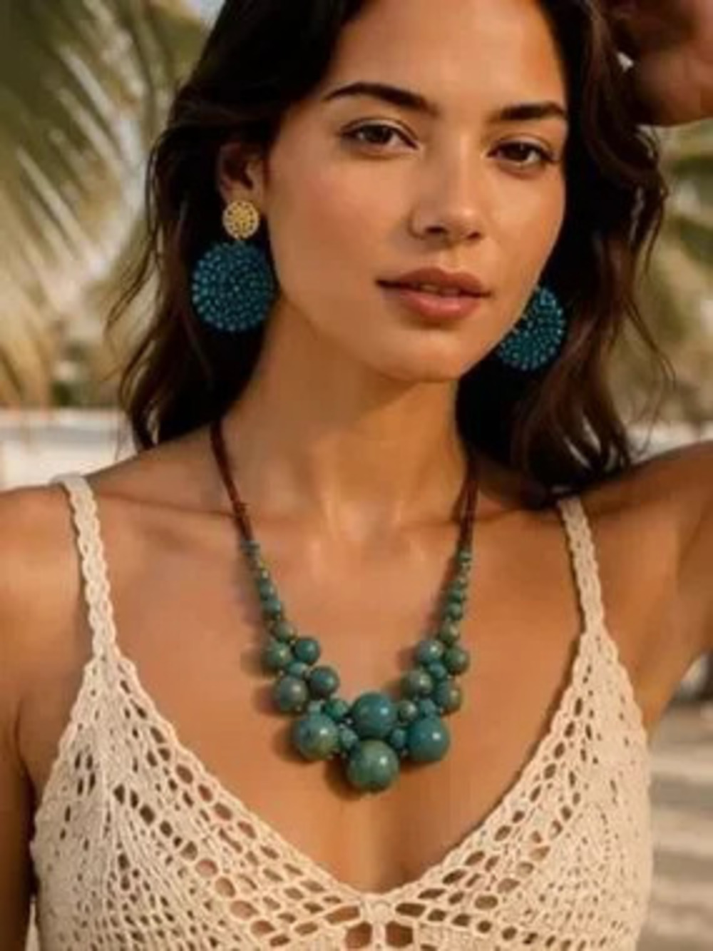 Luxury Turquoise Beaded Necklace and Earrings Set